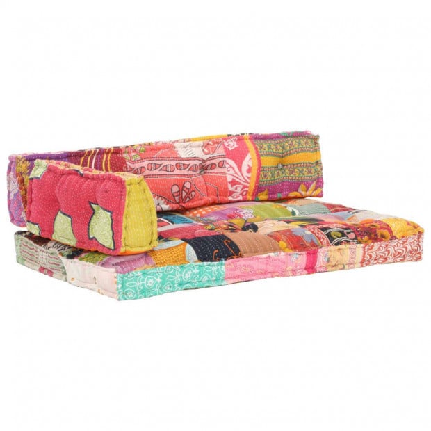 Multicolour Fabric Sofa Cushion Patchwork Image 6