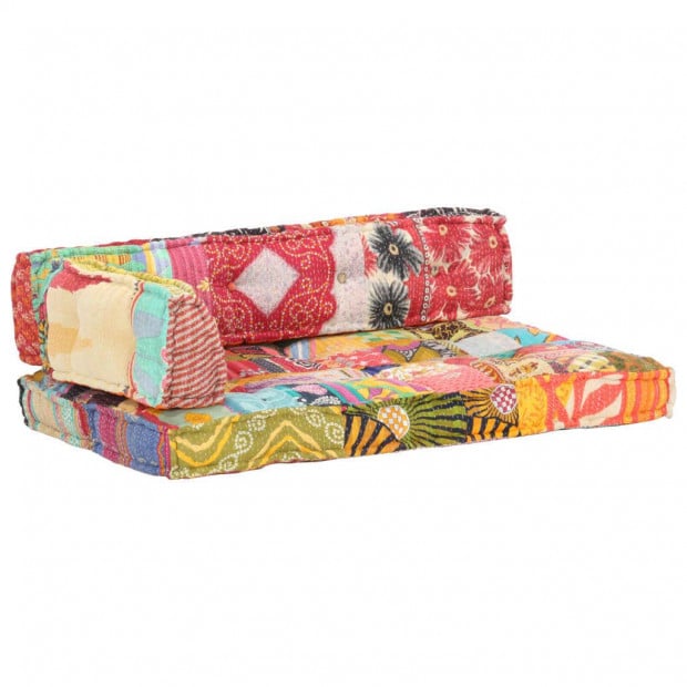 Multicolour Fabric Sofa Cushion Patchwork Image 8
