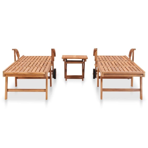 Sun Loungers 2 Pcs With Table Solid Teak Wood Image 2