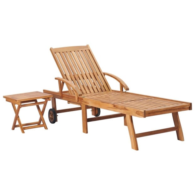Sun Loungers 2 Pcs With Table Solid Teak Wood Image 3