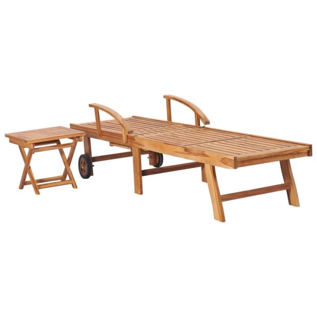 Sun Loungers 2 Pcs With Table Solid Teak Wood Image 4