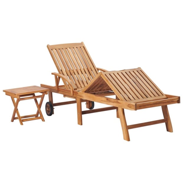 Sun Loungers 2 Pcs With Table Solid Teak Wood Image 5