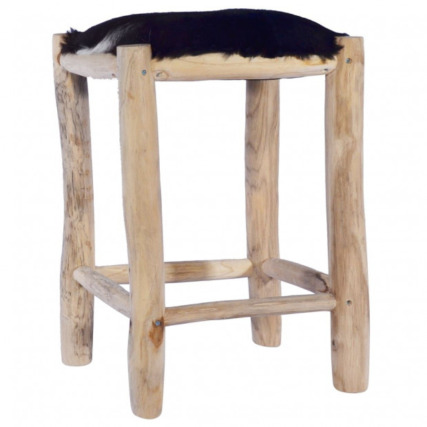 Bar Stool Real Goat Leather And Solid Teak Wood