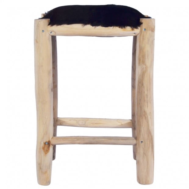 Bar Stool Real Goat Leather And Solid Teak Wood Image 2