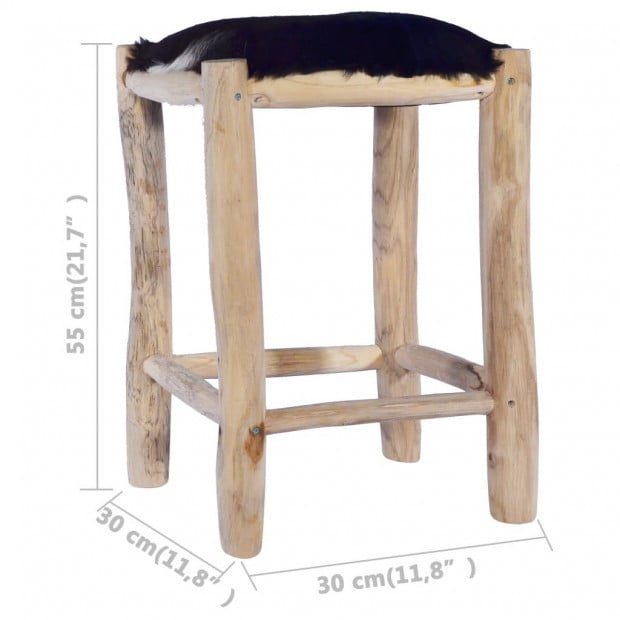 Bar Stool Real Goat Leather And Solid Teak Wood Image 4