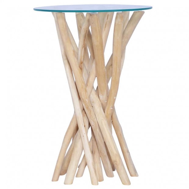 Coffee Table With Glass Top 35x35x50 Cm Solid Teak Wood
