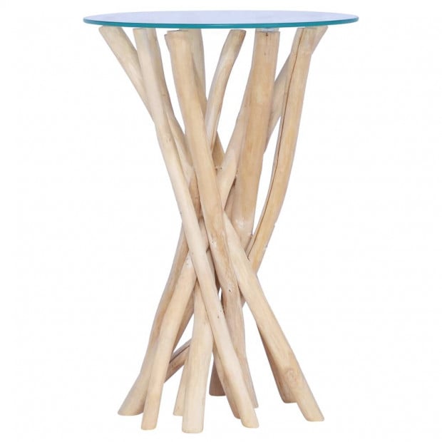 Coffee Table With Glass Top 35x35x50 Cm Solid Teak Wood Image 4
