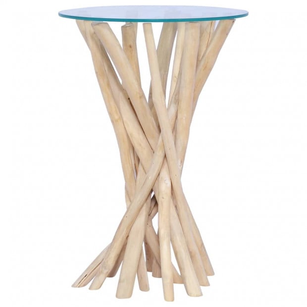 Coffee Table With Glass Top 35x35x50 Cm Solid Teak Wood Image 5