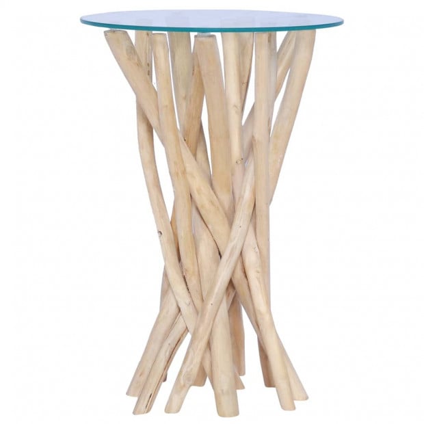 Coffee Table With Glass Top 35x35x50 Cm Solid Teak Wood Image 6