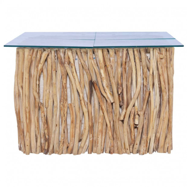 Coffee Table With Glass Top 66x66x40 Cm Solid Teak Wood Image 3