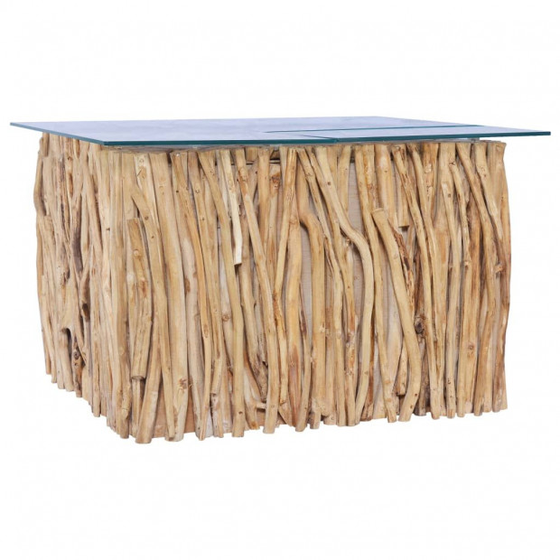 Coffee Table With Glass Top 66x66x40 Cm Solid Teak Wood Image 5