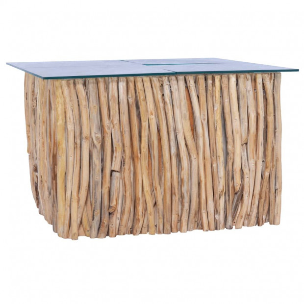 Coffee Table With Glass Top 66x66x40 Cm Solid Teak Wood Image 6