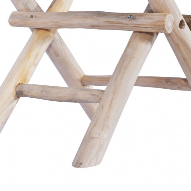 Folding Stool Real Leather And Solid Teak Wood Image 3