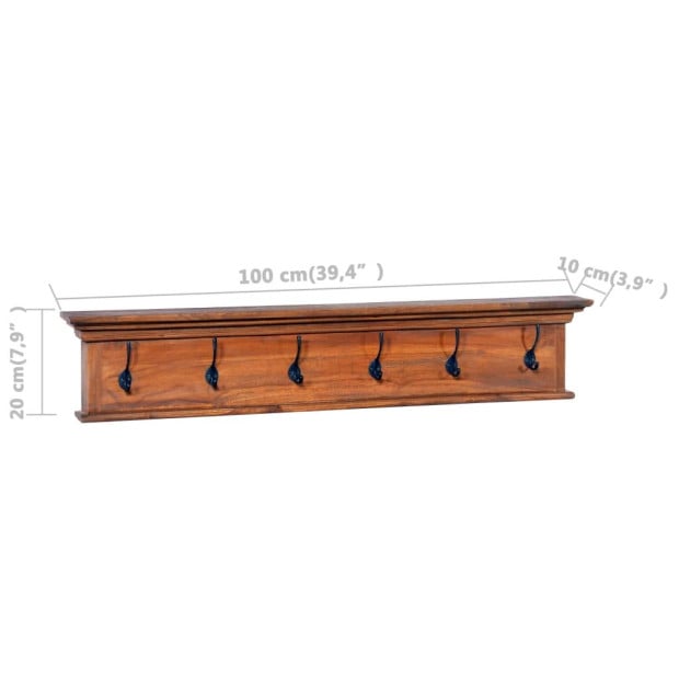 Wall Mounted Coat Rack 100x10x20 Cm Solid Teak Wood Image 7
