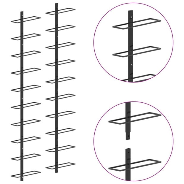 Wall-mounted Wine Racks For 20 Bottles 2 Pcs Black Metal Image 5