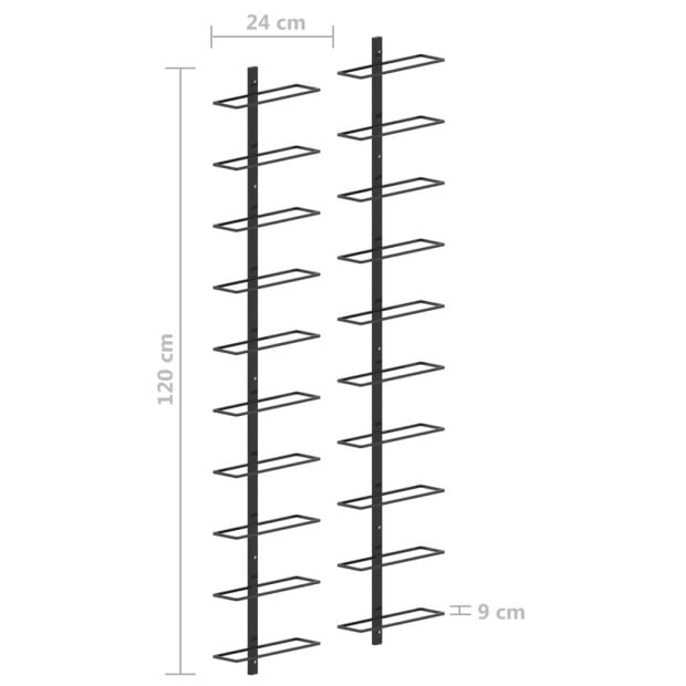 Wall-mounted Wine Racks For 20 Bottles 2 Pcs Black Metal Image 6