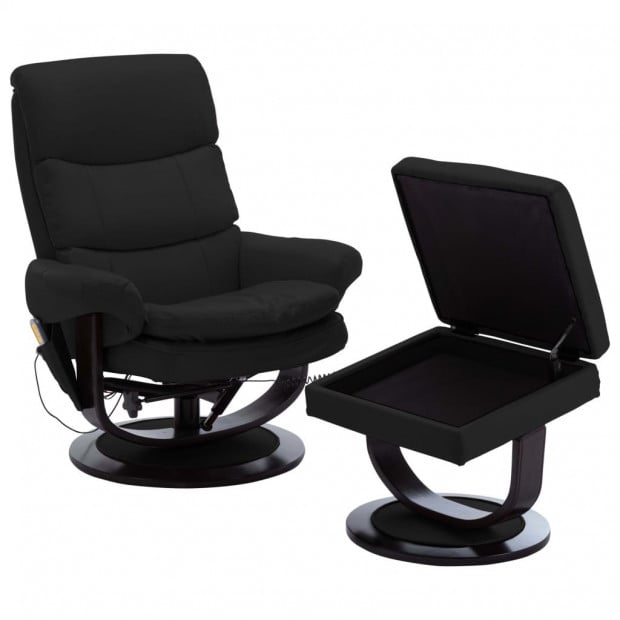 Massage Reclining Chair Black Faux Leather And Bentwood Image 3