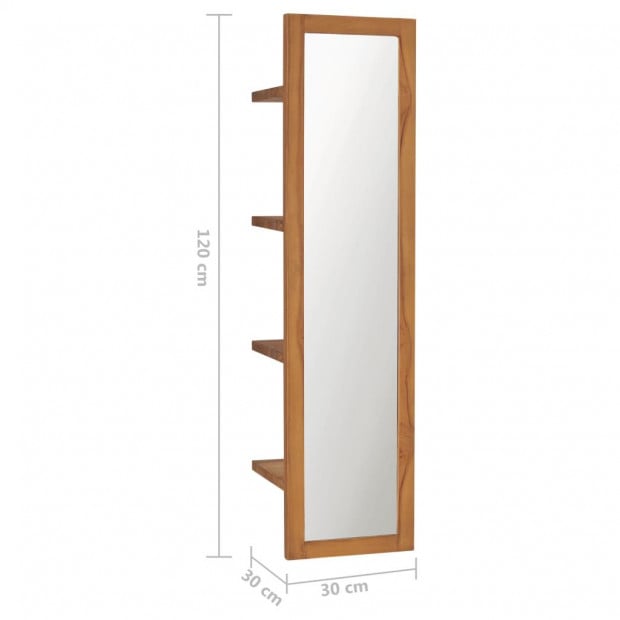 Wall Mirror With Shelves 30x30x120 Cm Solid Teak Wood Image 6