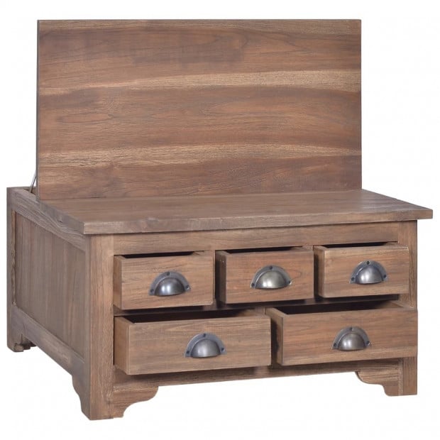 Coffee Table With Flip Top 65x65x34 Cm Solid Teak Wood Image 3