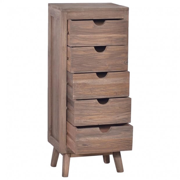 Sideboard With 5 Drawers 40x30x100 Cm Solid Teak Wood Image 2