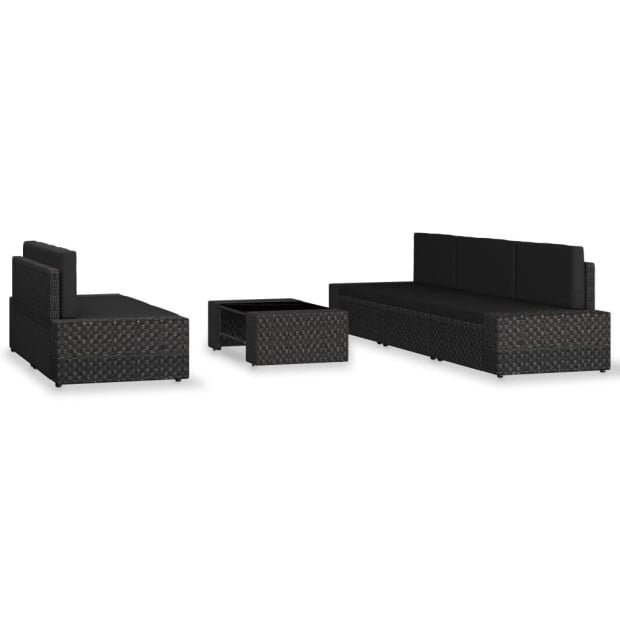 6 Piece Garden Lounge Set Poly Rattan Black Image 2