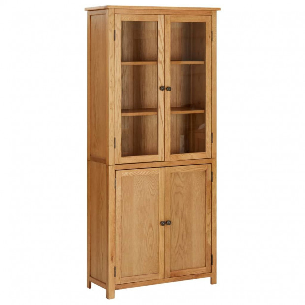 Bookcase With 4 Doors 80x35x180 Cm Solid Oak Wood And Glass