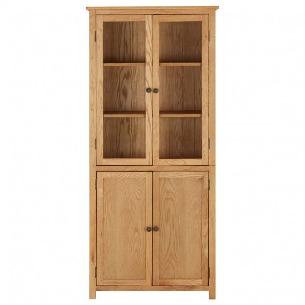 Bookcase With 4 Doors 80x35x180 Cm Solid Oak Wood And Glass Image 2
