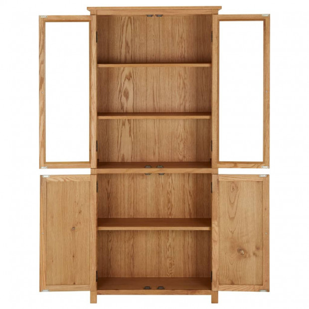 Bookcase With 4 Doors 80x35x180 Cm Solid Oak Wood And Glass Image 3