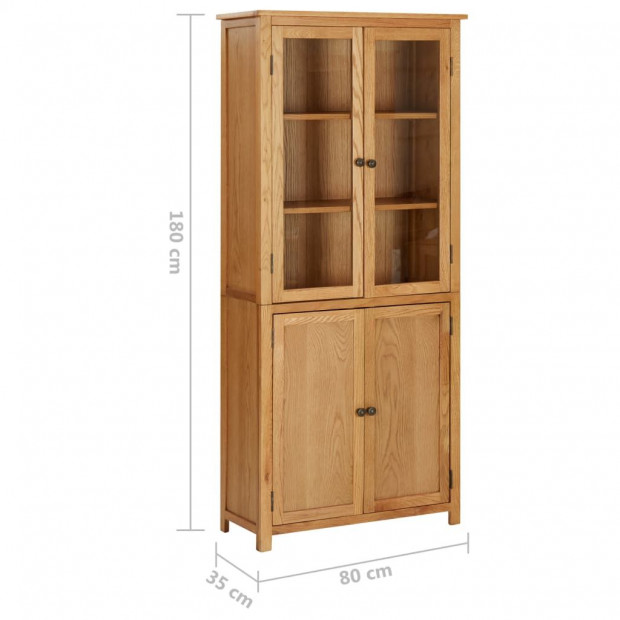 Bookcase With 4 Doors 80x35x180 Cm Solid Oak Wood And Glass Image 7