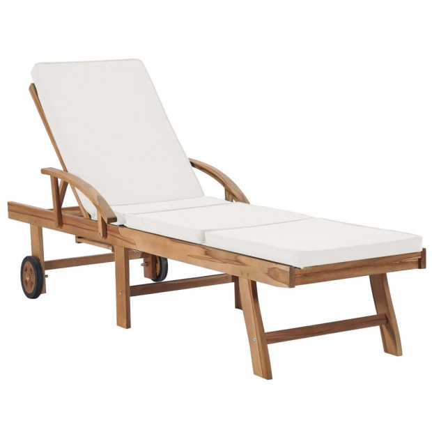 Sun Loungers With Cushions 2 Pcs Solid Teak Wood Cream Image 2