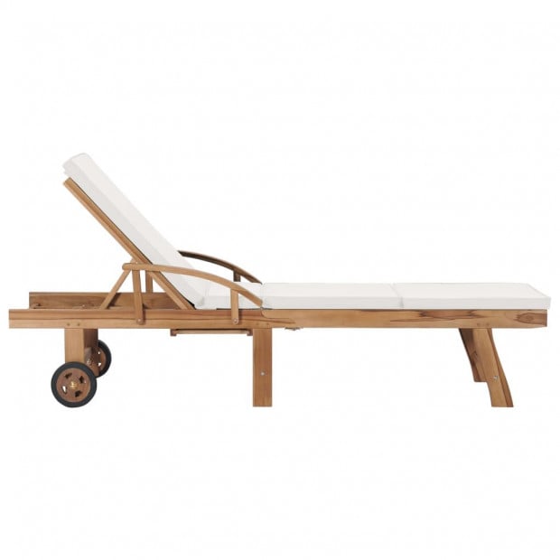 Sun Loungers With Cushions 2 Pcs Solid Teak Wood Cream Image 4
