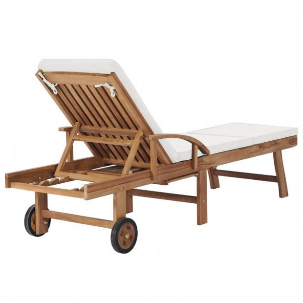 Sun Loungers With Cushions 2 Pcs Solid Teak Wood Cream Image 5