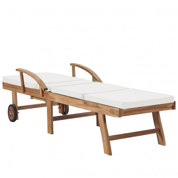 Sun Loungers With Cushions 2 Pcs Solid Teak Wood Cream Image 6