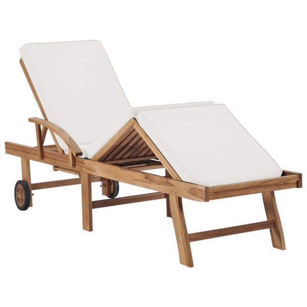 Sun Loungers With Cushions 2 Pcs Solid Teak Wood Cream Image 7