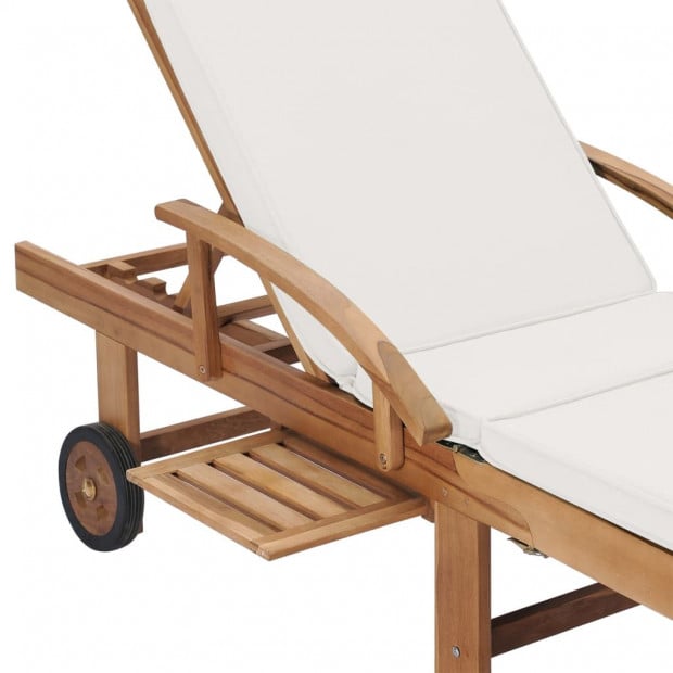 Sun Loungers With Cushions 2 Pcs Solid Teak Wood Cream Image 8