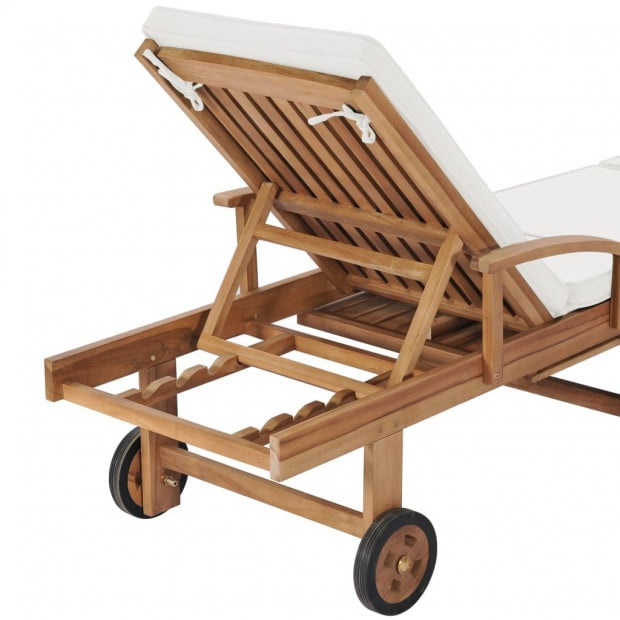 Sun Loungers With Cushions 2 Pcs Solid Teak Wood Cream Image 9