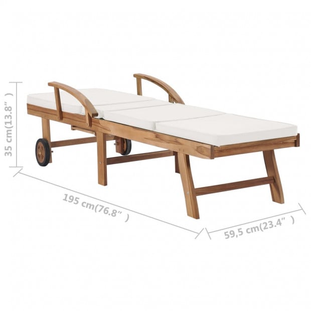 Sun Loungers With Cushions 2 Pcs Solid Teak Wood Cream Image 10