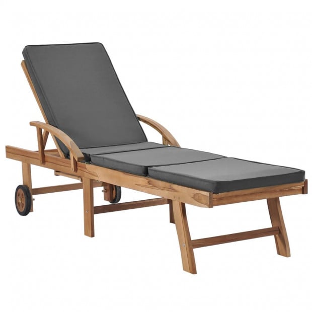 Sun Loungers With Cushions 2 Pcs Solid Teak Wood Dark Grey Image 2