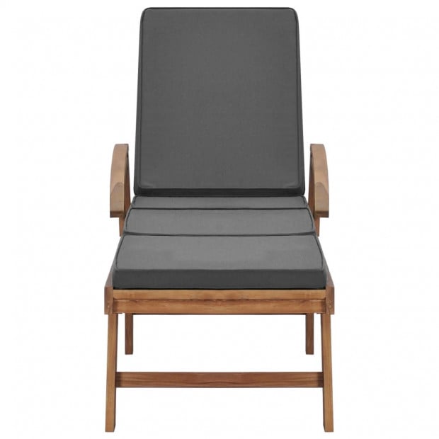 Sun Loungers With Cushions 2 Pcs Solid Teak Wood Dark Grey Image 3