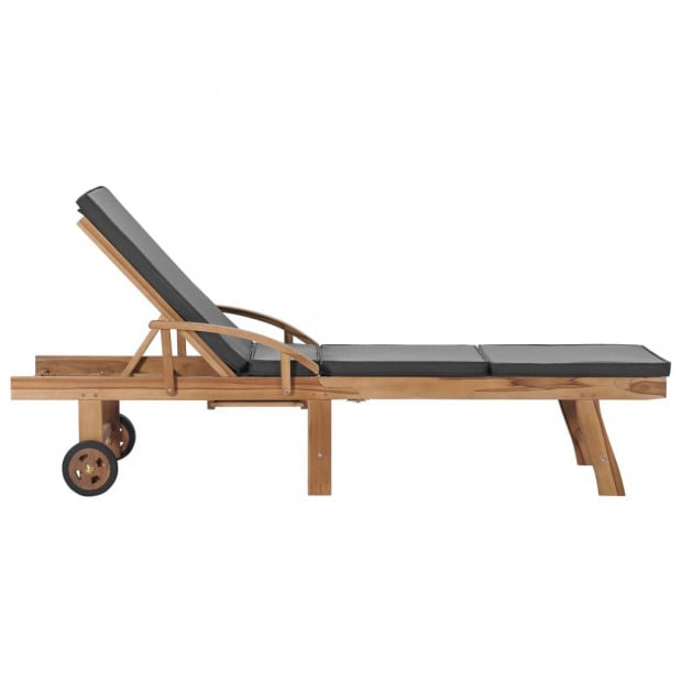 Sun Loungers With Cushions 2 Pcs Solid Teak Wood Dark Grey Image 4