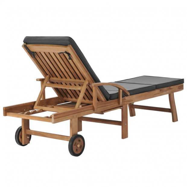 Sun Loungers With Cushions 2 Pcs Solid Teak Wood Dark Grey Image 5