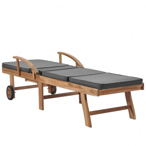 Sun Loungers With Cushions 2 Pcs Solid Teak Wood Dark Grey Image 6