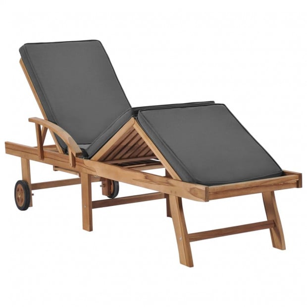 Sun Loungers With Cushions 2 Pcs Solid Teak Wood Dark Grey Image 7