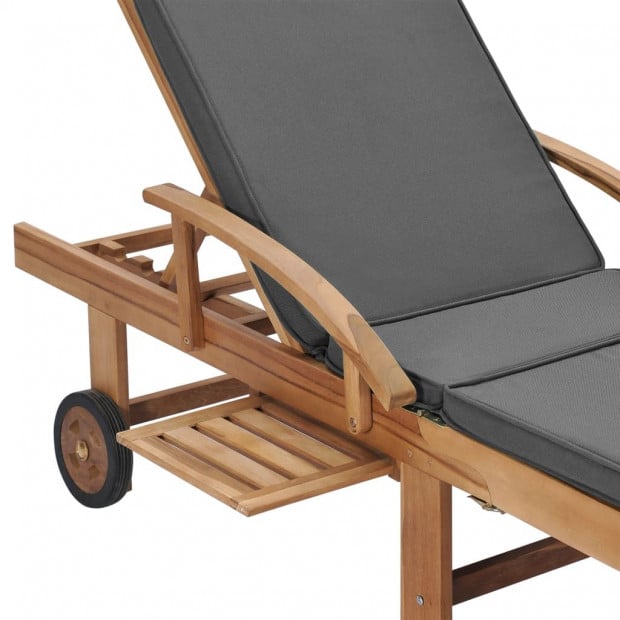 Sun Loungers With Cushions 2 Pcs Solid Teak Wood Dark Grey Image 8