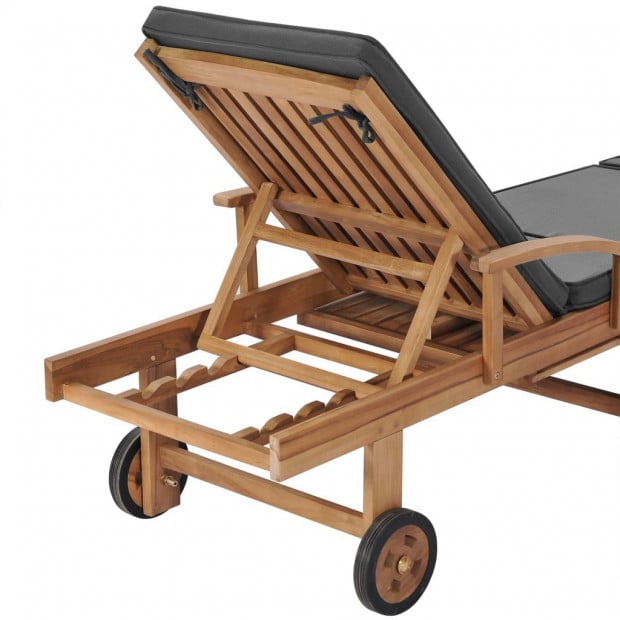 Sun Loungers With Cushions 2 Pcs Solid Teak Wood Dark Grey Image 9