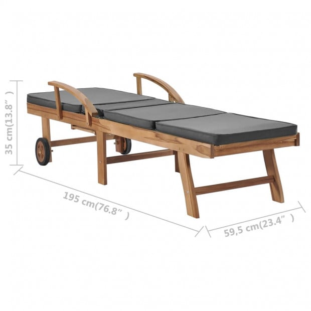 Sun Loungers With Cushions 2 Pcs Solid Teak Wood Dark Grey Image 10