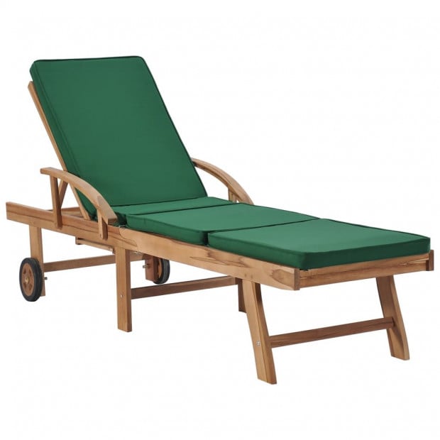 Sun Loungers With Cushions 2 Pcs Solid Teak Wood Green Image 2