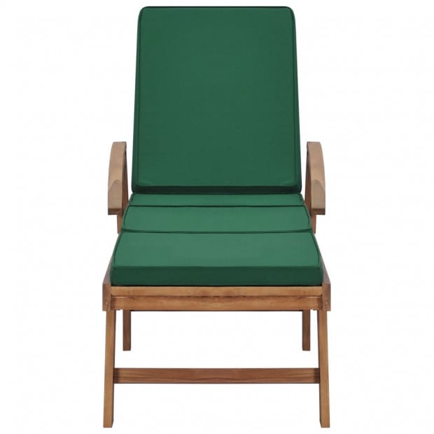 Sun Loungers With Cushions 2 Pcs Solid Teak Wood Green Image 3