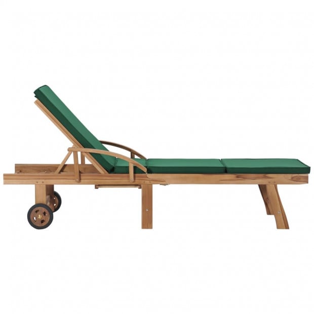 Sun Loungers With Cushions 2 Pcs Solid Teak Wood Green Image 4