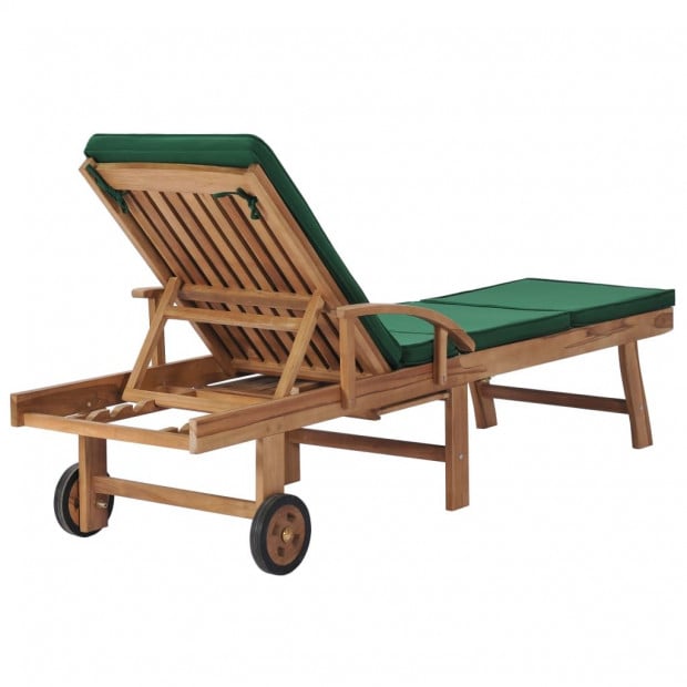 Sun Loungers With Cushions 2 Pcs Solid Teak Wood Green Image 5